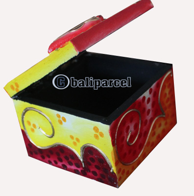 Wooden Box With Painted, Hand Carved From Albesia Wood