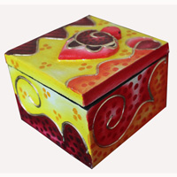 Wooden Box With Painted, Hand Carved From Albesia Wood