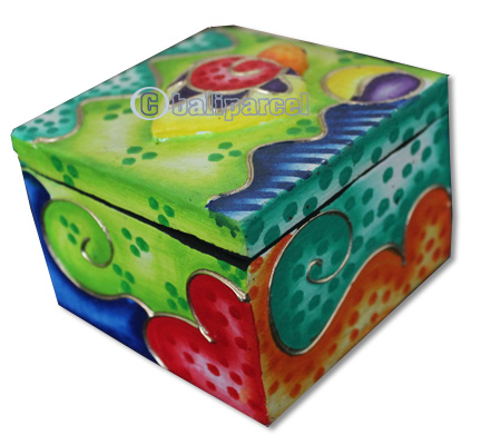 Wooden Box With Painted, Hand Carved From Albesia Wood