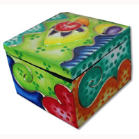 Wooden Box With Painted, Hand Carved From Albesia Wood