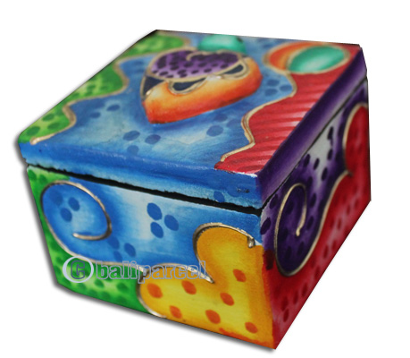 Wooden Box With Painted, Hand Carved From Albesia Wood
