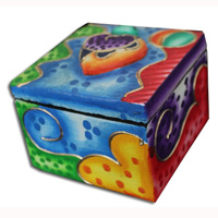 Wooden Box With Painted, Hand Carved From Albesia Wood