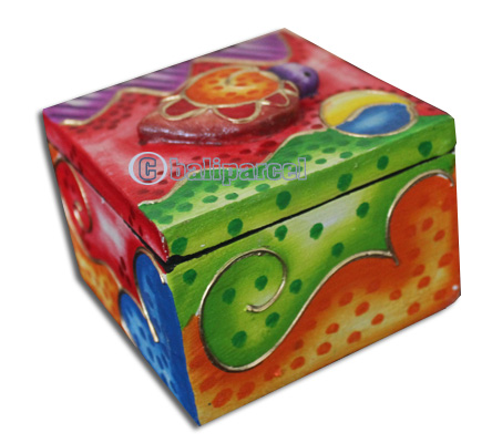 Wooden Box With Painted, Hand Carved From Albesia Wood