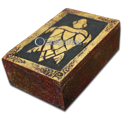 Wooden Box With Painted, Hand Carved From Albesia Wood