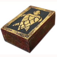 Wooden Box With Painted, Hand Carved From Albesia Wood