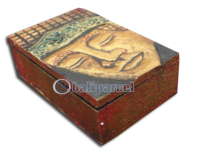 Wooden Box With Painted, Hand Carved From Albesia Wood