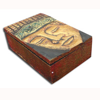 Wooden Box With Painted, Hand Carved From Albesia Wood