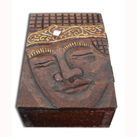 Wooden Box With Painted, Hand Carved From Albesia Wood