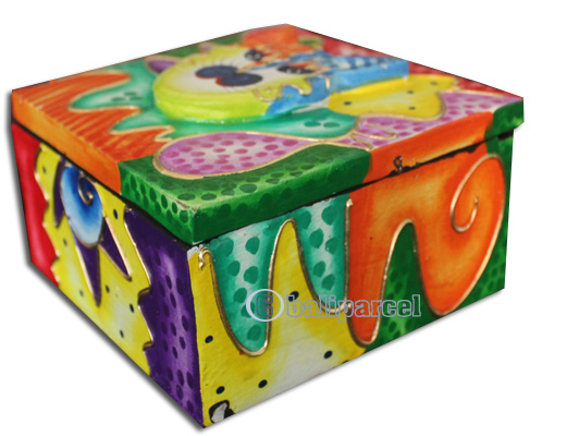 Wooden Box With Painted, Hand Carved From Albesia Wood