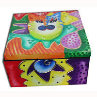 Wooden Box With Painted, Hand Carved From Albesia Wood