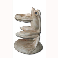 Wooden Frog Wine Bottle Holder, Hand Carved From Suar Wood With Natural Polish