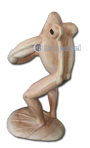 Wooden Frog Wine Bottle Holder, Hand Carved From Suar Wood With Natural Polish