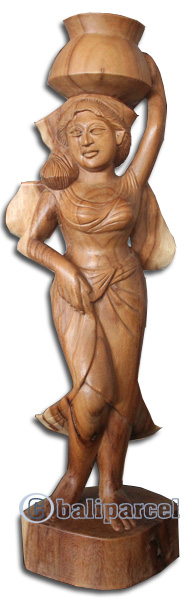 Wooden Balinese Statue, Hand Carved From Suar Wood Natutral Polish