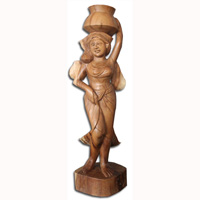 Wooden Balinese Statue, Hand Carved From Suar Wood Natutral Polish