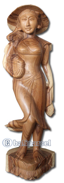 Wooden Balinese Statue, Hand Carved From Suar Wood Natutral Polish