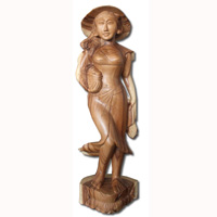 Wooden Balinese Statue, Hand Carved From Suar Wood Natutral Polish