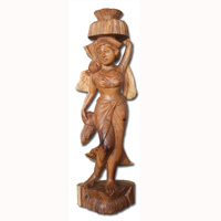 Wooden Balinese Statue, Hand Carved From Suar Wood Natutral Polish