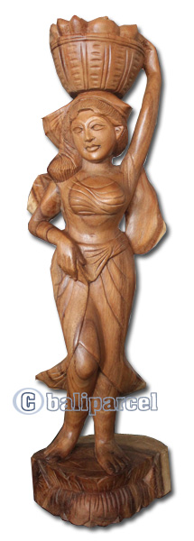 Wooden Balinese Statue, Hand Carved From Suar Wood Natutral Polish