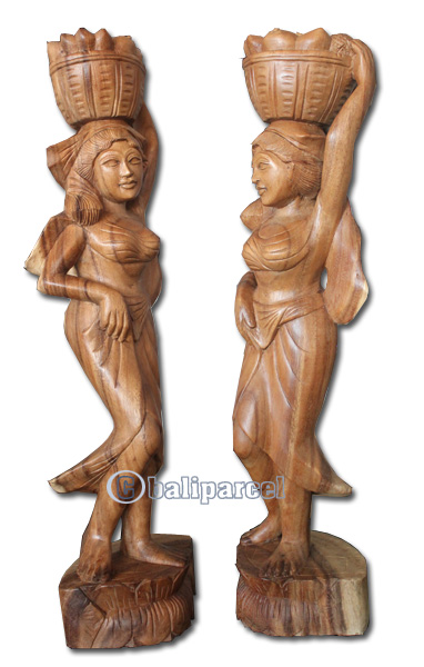 Wooden Balinese Statue, Hand Carved From Suar Wood Natutral Polish