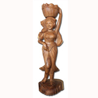 Wooden Balinese Statue, Hand Carved From Suar Wood Natutral Polish