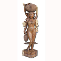 Wooden Balinese Statue, Hand Carved From Suar Wood Natutral Polish