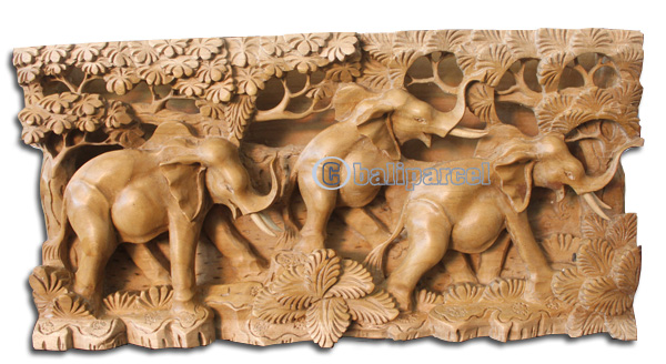 Wooden Wallhanging, 3 Elephant Made From Suar Wood