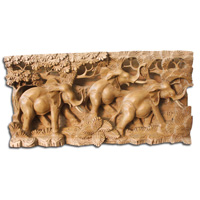 Wooden Wallhanging, 3 Elephant Made From Suar Wood
