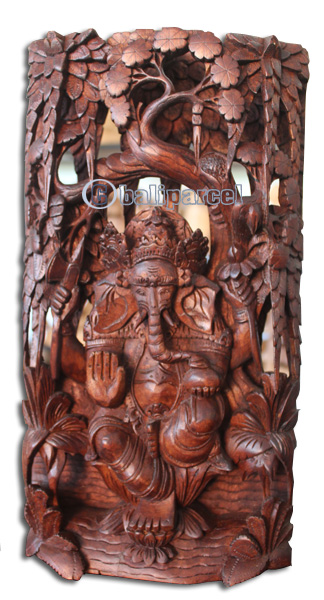Wooden Ganesha Wallhanging, Hand Carved From Suar Wood