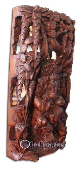 Wooden Ganesha Wallhanging, Hand Carved From Suar Wood