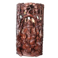 Wooden Ganesha Wallhanging, Hand Carved From Suar Wood