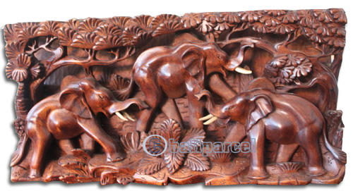 Wooden Wallhanging, 3 Elephant Made From Suar Wood