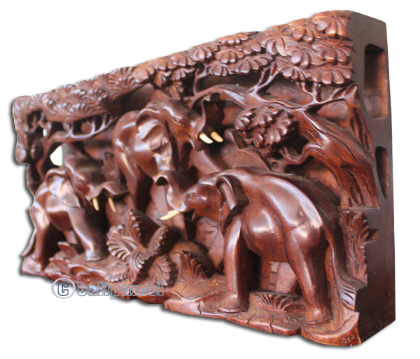 Wooden Wallhanging, 3 Elephant Made From Suar Wood