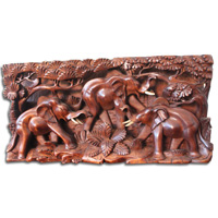 Wooden Wallhanging, 3 Elephant Made From Suar Wood