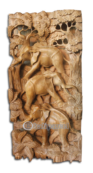 Wooden Wallhanging, 3 Elephant Made From Suar Wood
