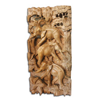 Wooden Wallhanging, 3 Elephant Made From Suar Wood