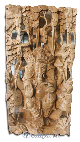 Wooden Ganesha Wallhanging, Hand Carved From Suar Wood