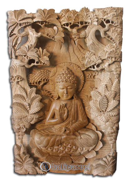 Wooden Buddha Wallhanging, Hand Carved From Suar Wood