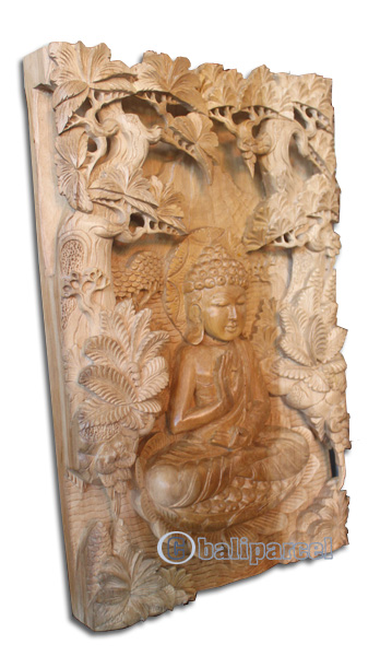 Wooden Buddha Wallhanging, Hand Carved From Suar Wood