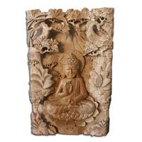 Wooden Buddha Wallhanging, Hand Carved From Suar Wood