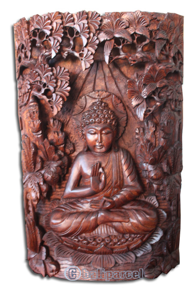 Wooden Buddha Wallhanging, Hand Carved From Suar Wood