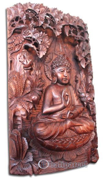 Wooden Buddha Wallhanging, Hand Carved From Suar Wood