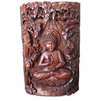 Wooden Buddha Wallhanging, Hand Carved From Suar Wood