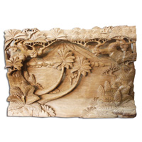Wooden Wallhanging, Hibiscus, Made From Suar Wood With Natural Polish