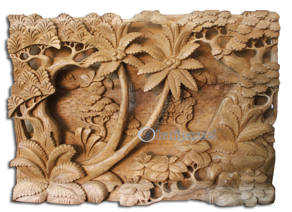 Wooden Wallhanging, Hibiscus, Made From Suar Wood With Natural Polish