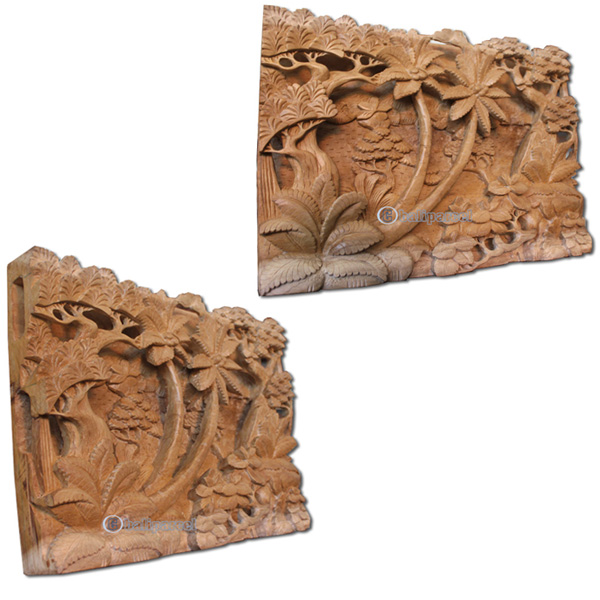 Wooden Wallhanging, Hibiscus, Made From Suar Wood With Natural Polish