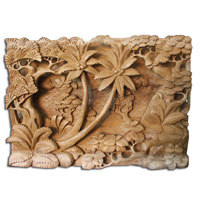 Wooden Wallhanging, Hibiscus, Made From Suar Wood With Natural Polish