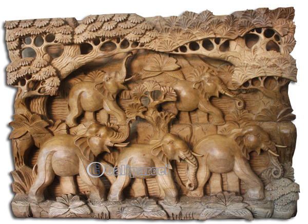 Wooden Wallhanging, 5 Elephant Made From Suar Wood