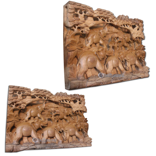 Wooden Wallhanging, 5 Elephant Made From Suar Wood