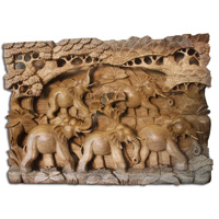 Wooden Wallhanging, 5 Elephant Made From Suar Wood