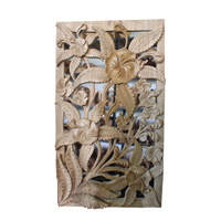Wooden Wallhanging, Hibiscus, Made From Suar Wood With Natural Polish